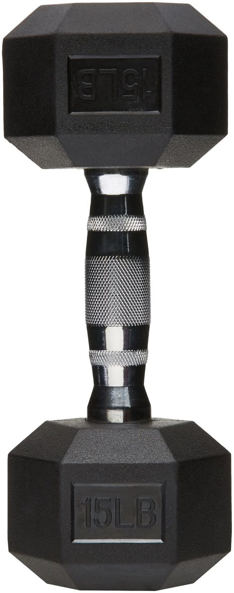 AmazonBasics Rubber Encased Hex Dumbbell Weight - 11.3 x 4.5 x 4.3 Inches, 15 Pounds, Pack of 1