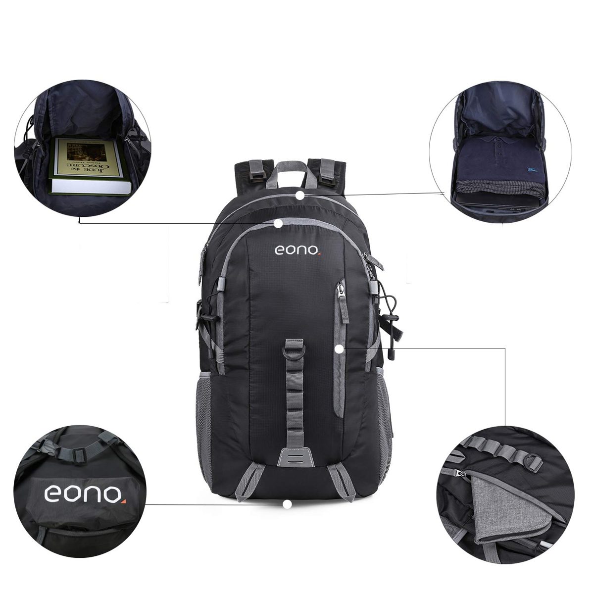 Eono Essentials 35L Large Foldable Hiking Backpack with Waterproof Rain Cover