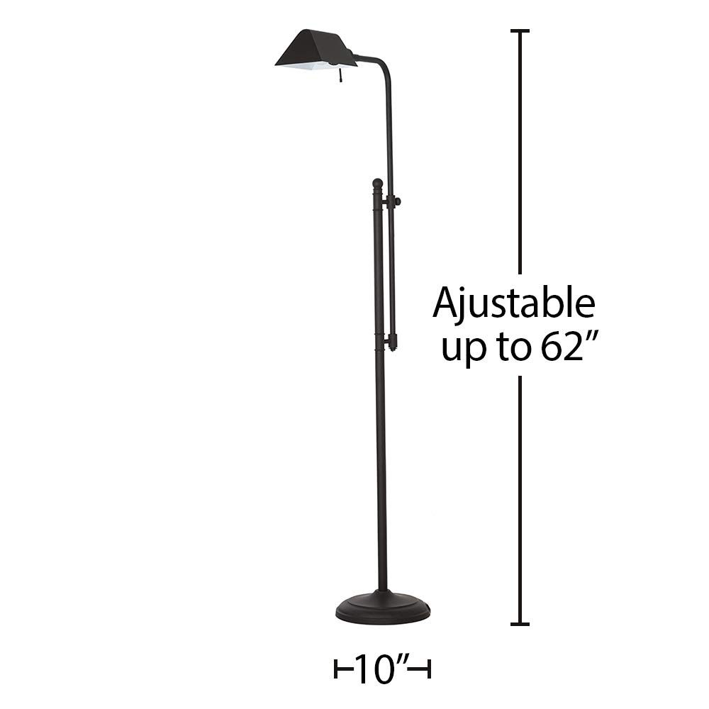 Amazon Brand – Ravenna Home Metal Adjustable Living Room Standing Pharmacy Floor Lamp With LED Light Bulb - 49.75 - 62 Inches, Dark Bronze