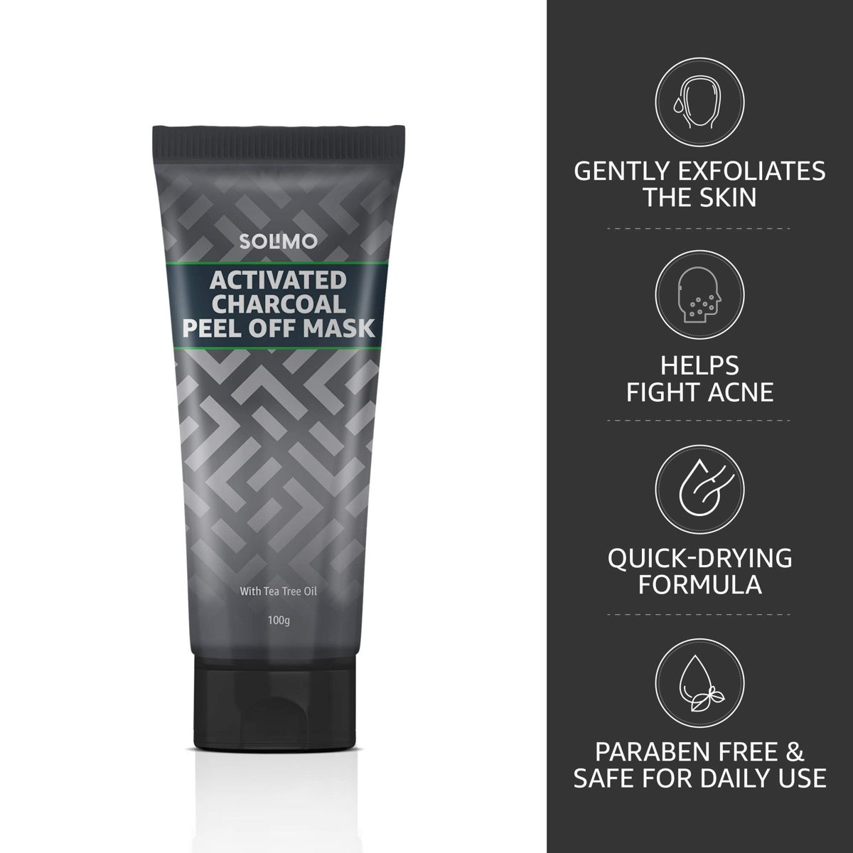 Amazon Brand - Solimo Acne Control Charcoal Peel-off Face Mask 100g