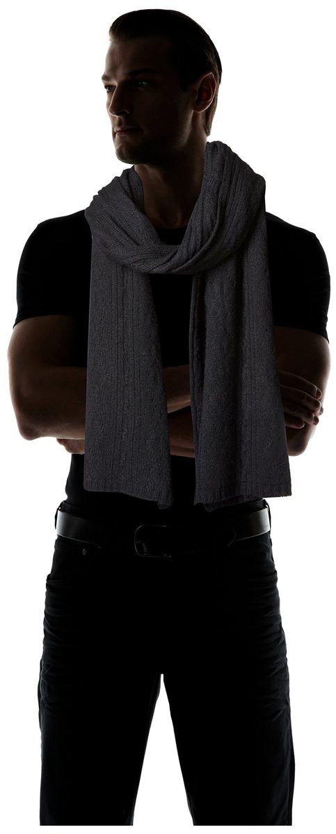 Thirty Five Kent Men's Cashmere Diamond Cable Scarf, Black