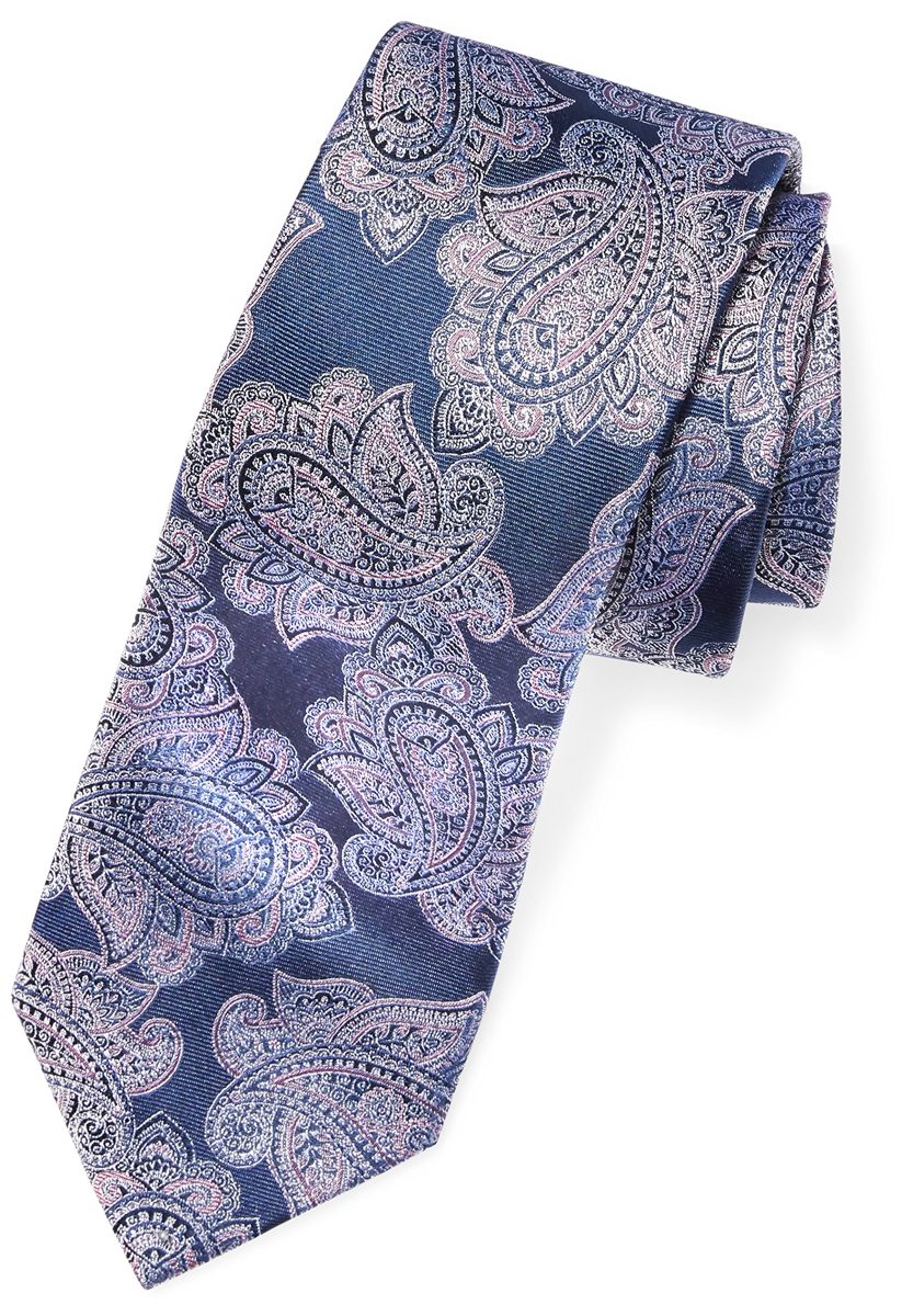 BUTTONED DOWN Men's Classic Silk 3" Necktie, Navy/Pink Paisley, Regular