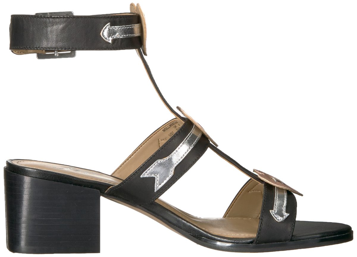 Amazon Brand - The Fix Women's Molli Triple Heart Block Heel Sandal, black leather, 8 B US