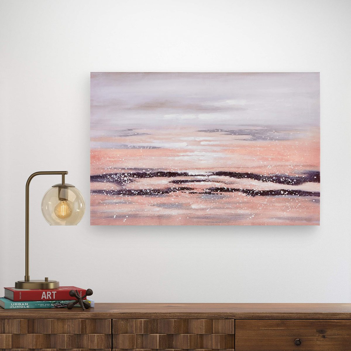 Amazon Brand – Rivet Contemporary Print with Sand Texture Wall Art Decor on Canvas - 24 x 36 Inch, Peach and Purple