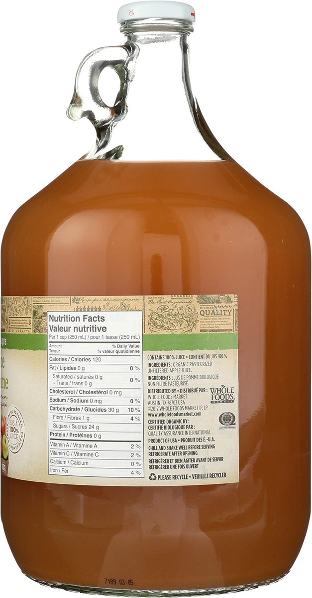 365 Everyday Value, Organic Juice Not from Concentrate - Pasteurized, Apple, 128 fl oz