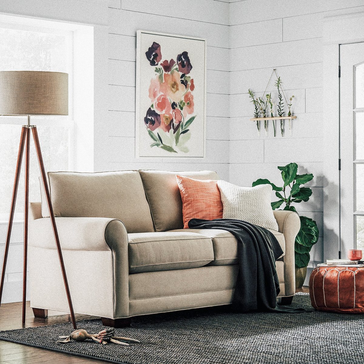 Stone & Beam Modern Tripod Floor Lamp, with Bulb, Ivory Shade, 19.0" x 19.0" x 61.0", Ivory