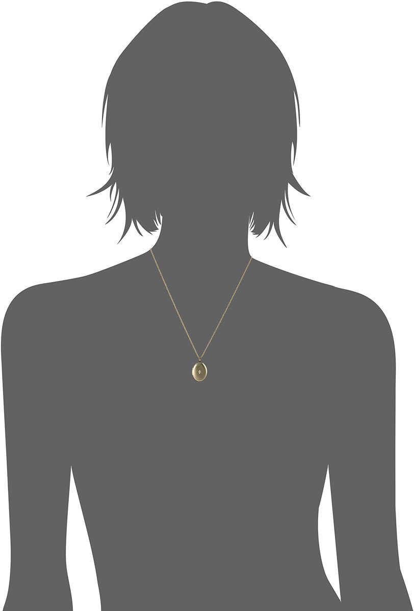 14k Gold-Filled Polished Oval Pendant with Genuine Diamond Locket Necklace, 18"