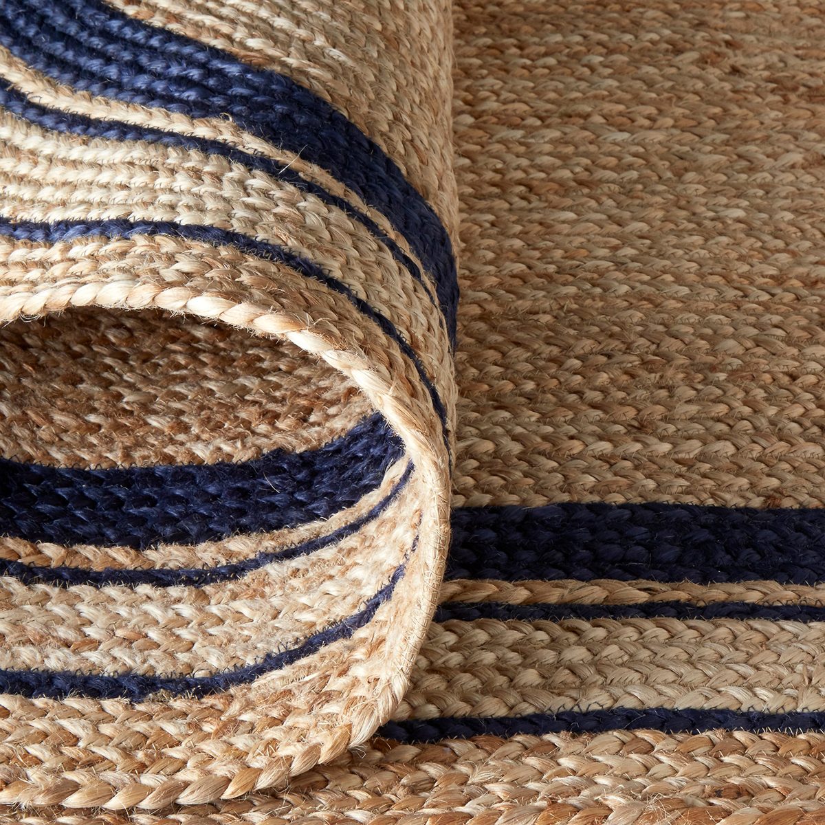 Stone & Beam Contemporary Rikki Border Jute Rug, 5' x 8', Navy