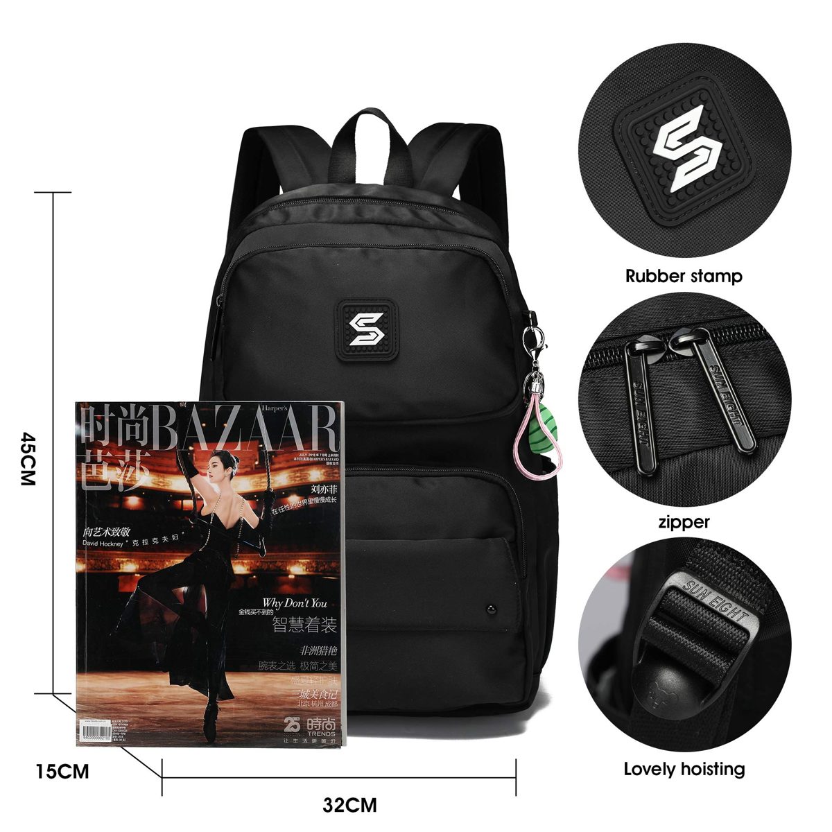 Caran·Y Kids Backpack for Boy and Girl Over 10 Years Old (L-18 inc, Black)