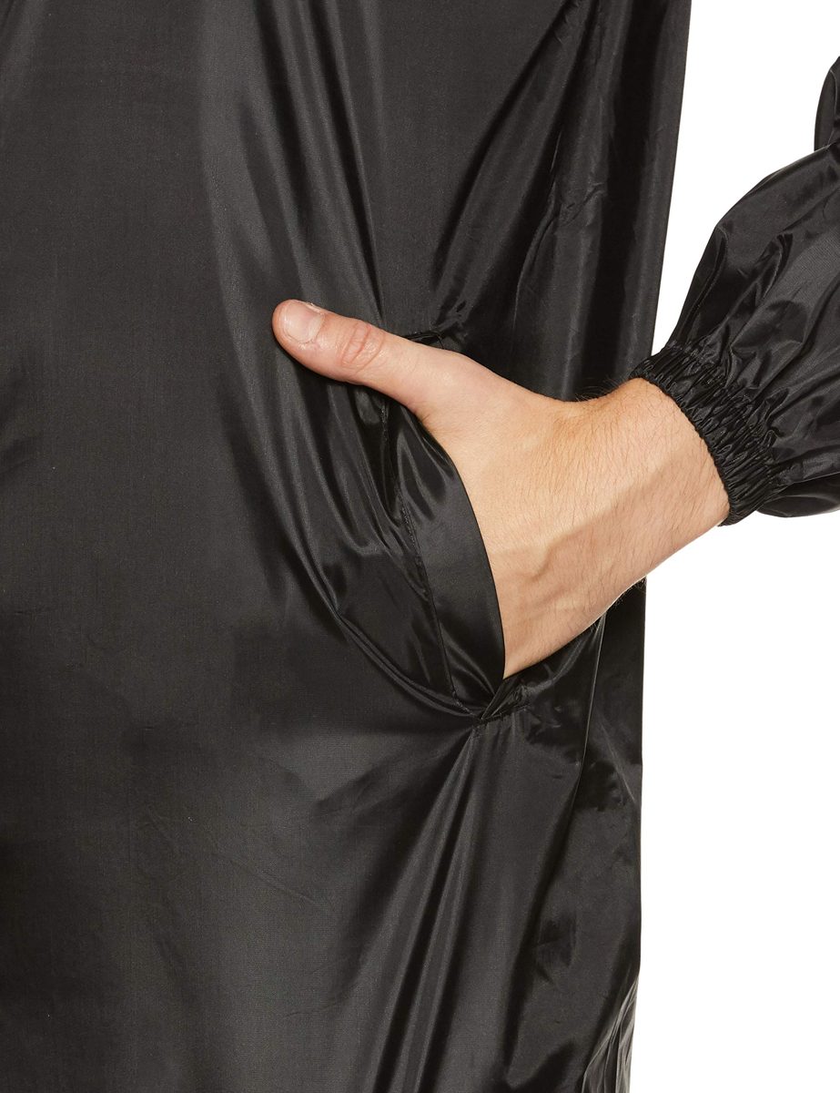 Amazon Brand - Solimo Water Resistant Polyester Rain Coat with Pant, Black, Large
