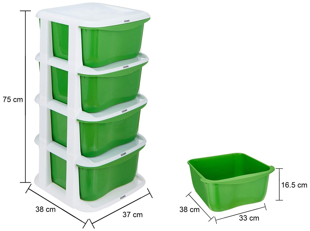 Amazon Brand - Solimo Plastic Multipurpose Modular Drawer, 4 Racks, Green