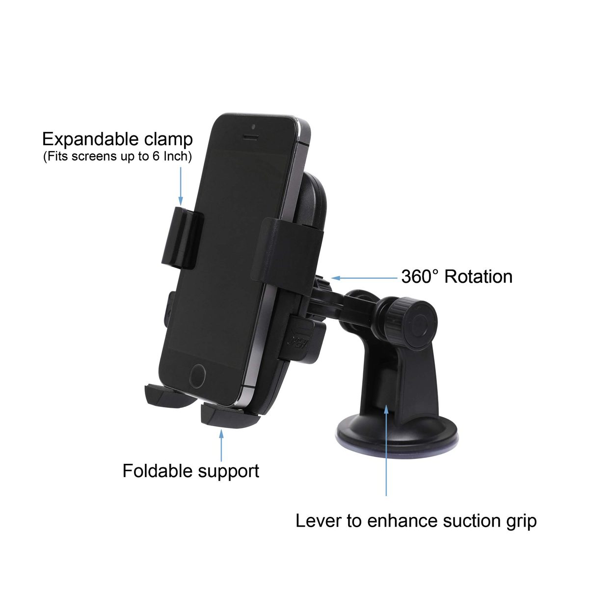 Amazon Brand - Solimo Assist Mobile Holder for Cars (360 Degree Rotation, Black)