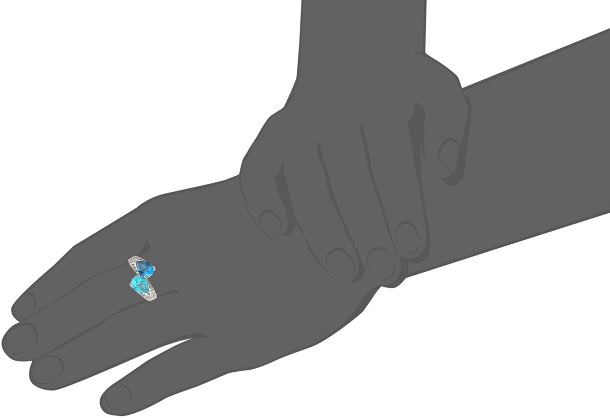 Platinum Plated Sterling Silver Swarovski Paraiba Cashmere Blue, Blue and White Topaz Ring