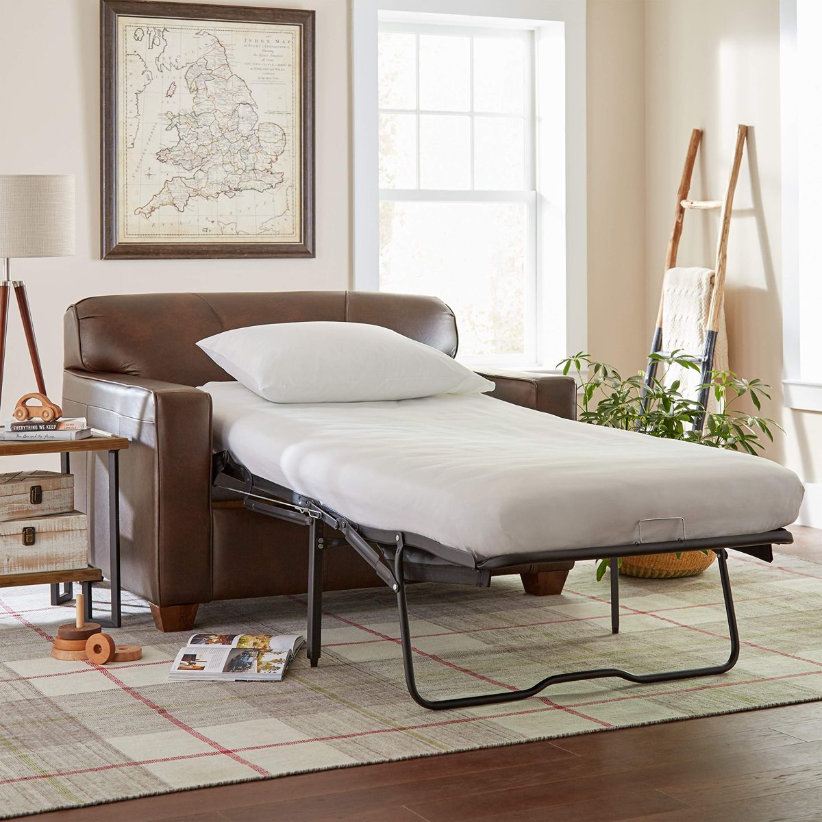 Amazon Brand – Stone & Beam Fischer Sleeper Chair, 51"W, Driftwood Leather