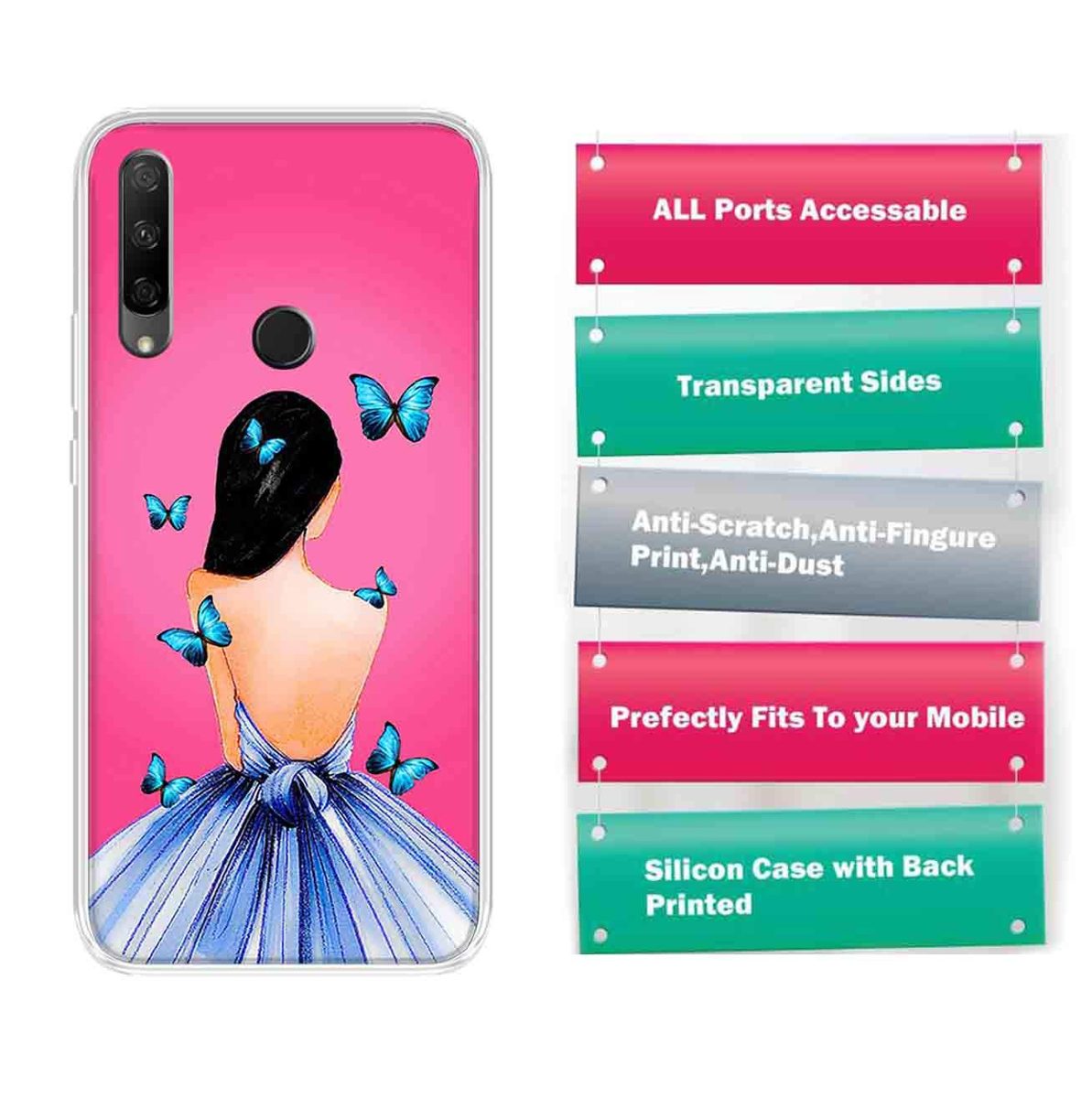 Amazon Brand - Solimo Designer Multicolor Girl Butterfly Design Printed Soft Back Case Mobile Cover for Huawei Honor 9X