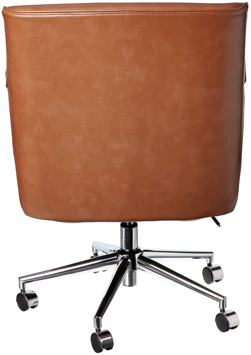 Amazon Brand – Rivet Mid-Century Bonded Leather Swivel Office Chair with Chrome Metal Base, 22.8"W, Saddle Brown