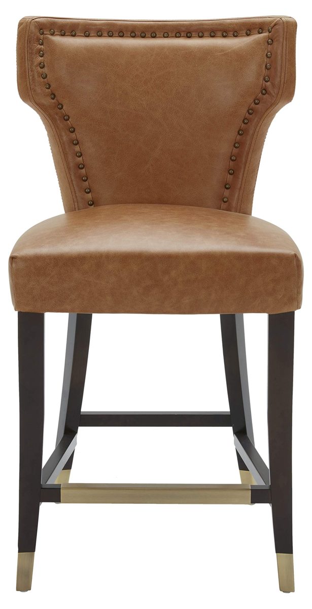 Amazon Brand – Stone & Beam Leather Counter-Height Barstool with Brass Nailhead Trim, 39"H, Cognac