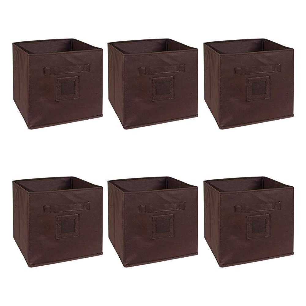 (Renewed) Amazon Brand - Solimo Fabric Storage Box, Large, Set of 6, Brown