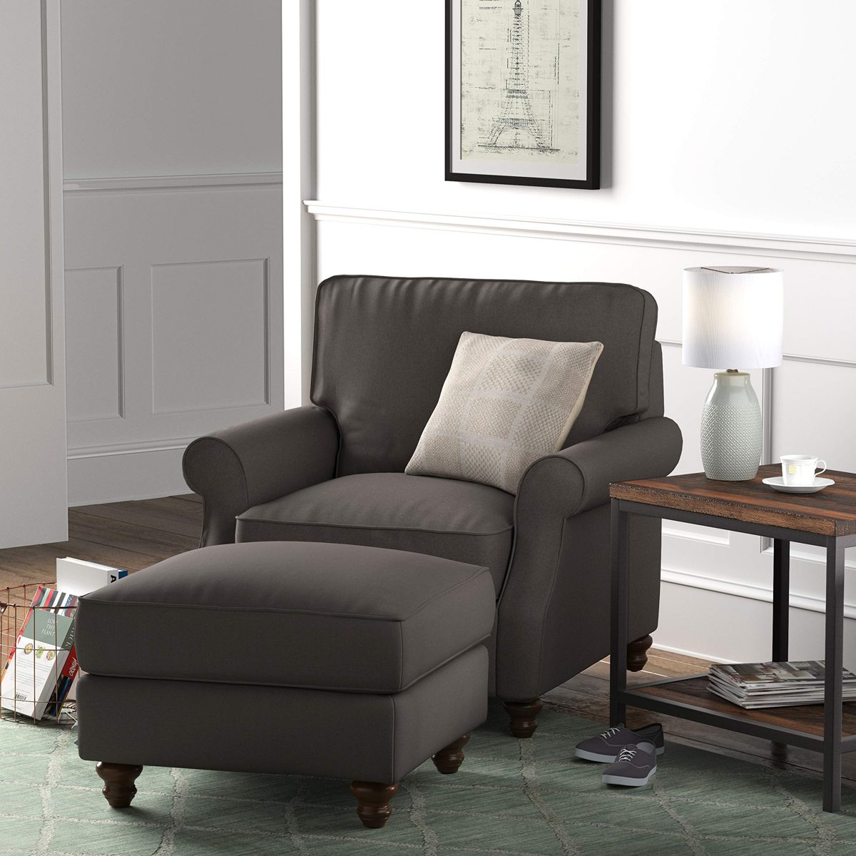 Amazon Brand – Stone & Beam Charles Classic Oversized Upholstered Ottoman, 31"W, Stone
