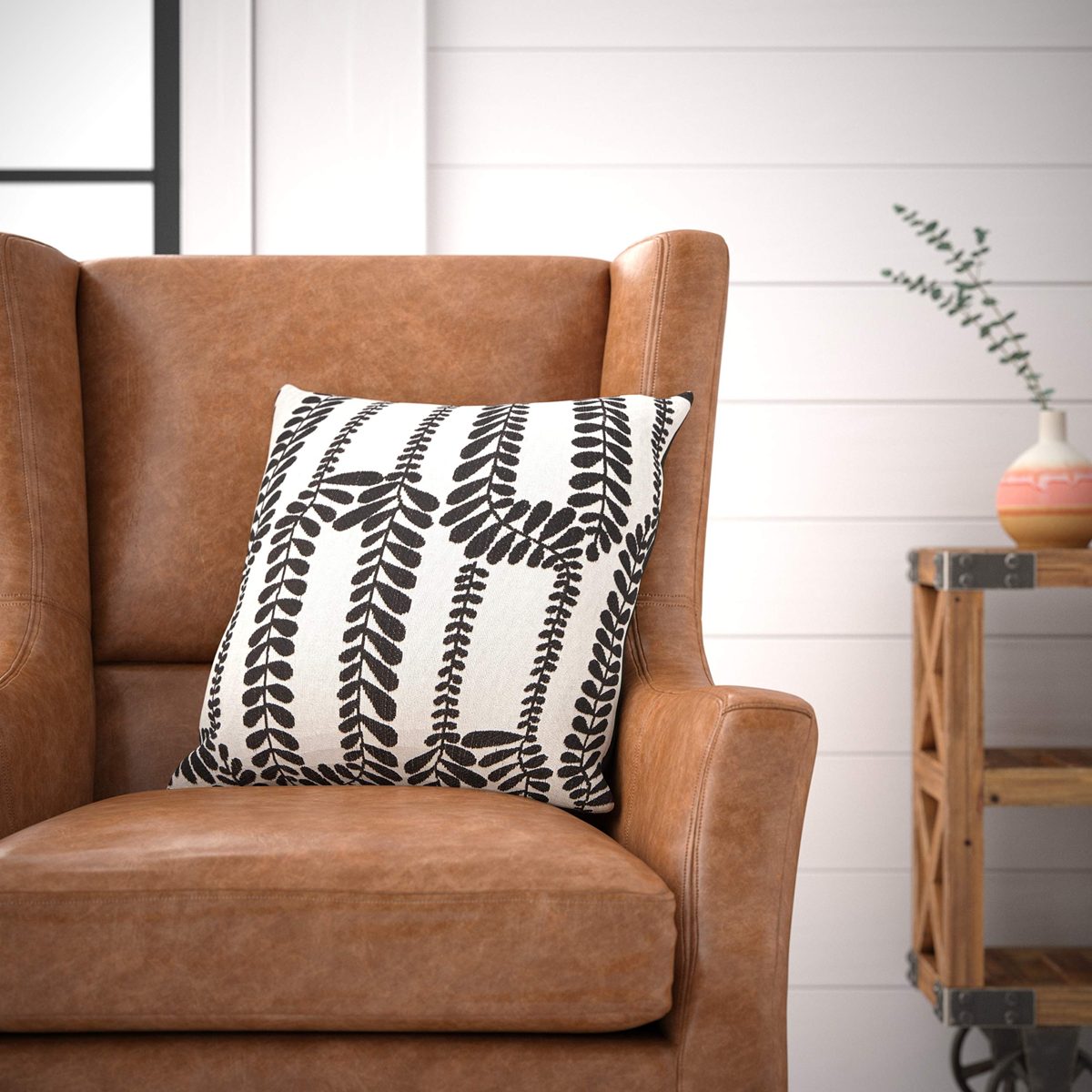 Amazon Brand – Stone & Beam Contemporary Vine Throw Pillow - 17 x 17 Inch, Black / Ivory