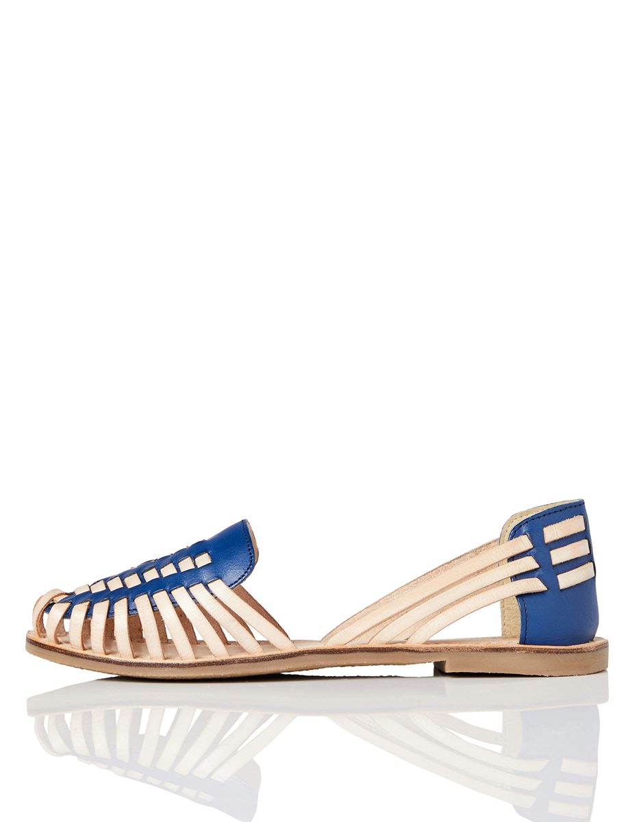 Amazon Brand - find. Women's Shoes with Plaited Leather and Gum Rubber Sole, Multicolour (Tan/Navy), US 7.5