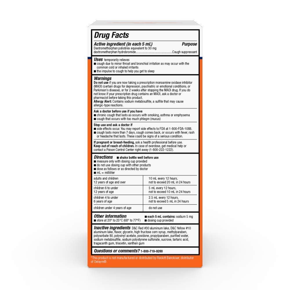Basic Care 12 Hour Cough DM, Dextromethorphan Polistirex Extended-Release Oral Suspension, Cough Suppressant, 12 Hour Cough Relief, 5 Fluid Ounces