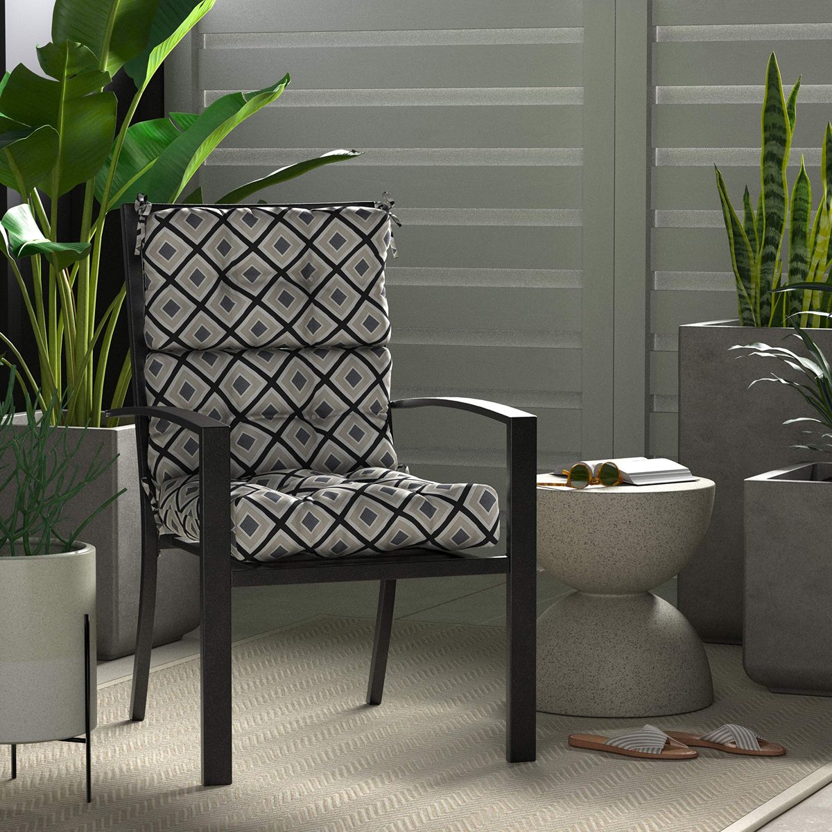 Amazon Basics Tufted Outdoor High Back Patio Chair Cushion- Black Geo