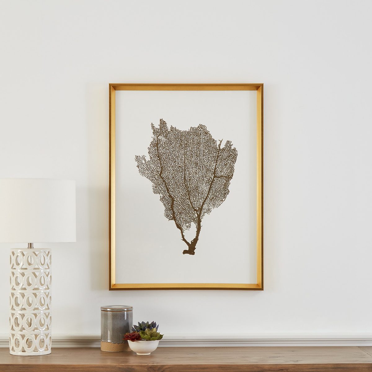 Amazon Brand – Stone & Beam Modern Gold Foil Sea Fan Print I Framed Wall Art Decor - 24 x 30 Inch Frame, Gold