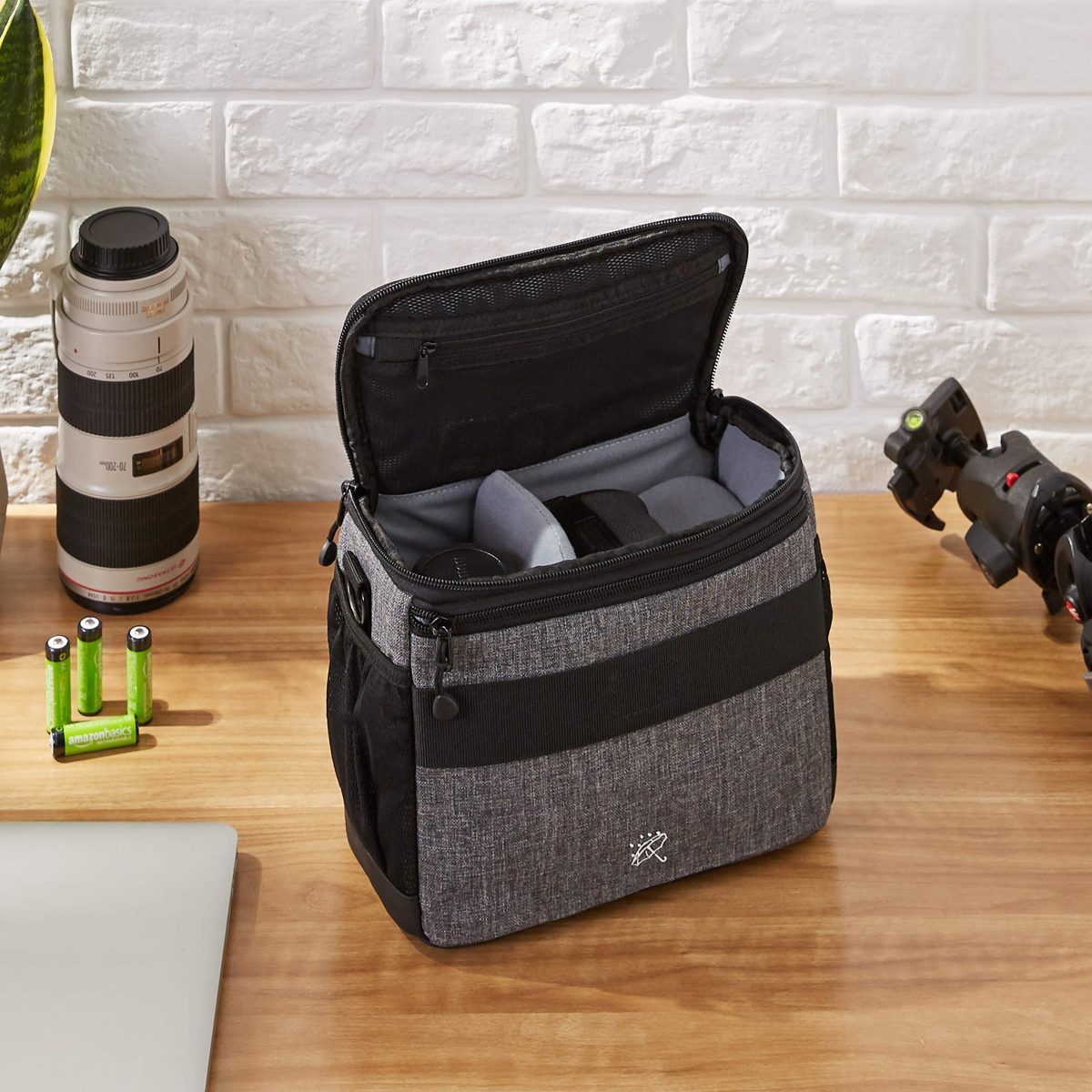 AmazonBasics Compact Camera Shoulder Bag for SLR/DSLR - 10 x 9 x 4 Inches, Gray, with Waterproof Rain Cover