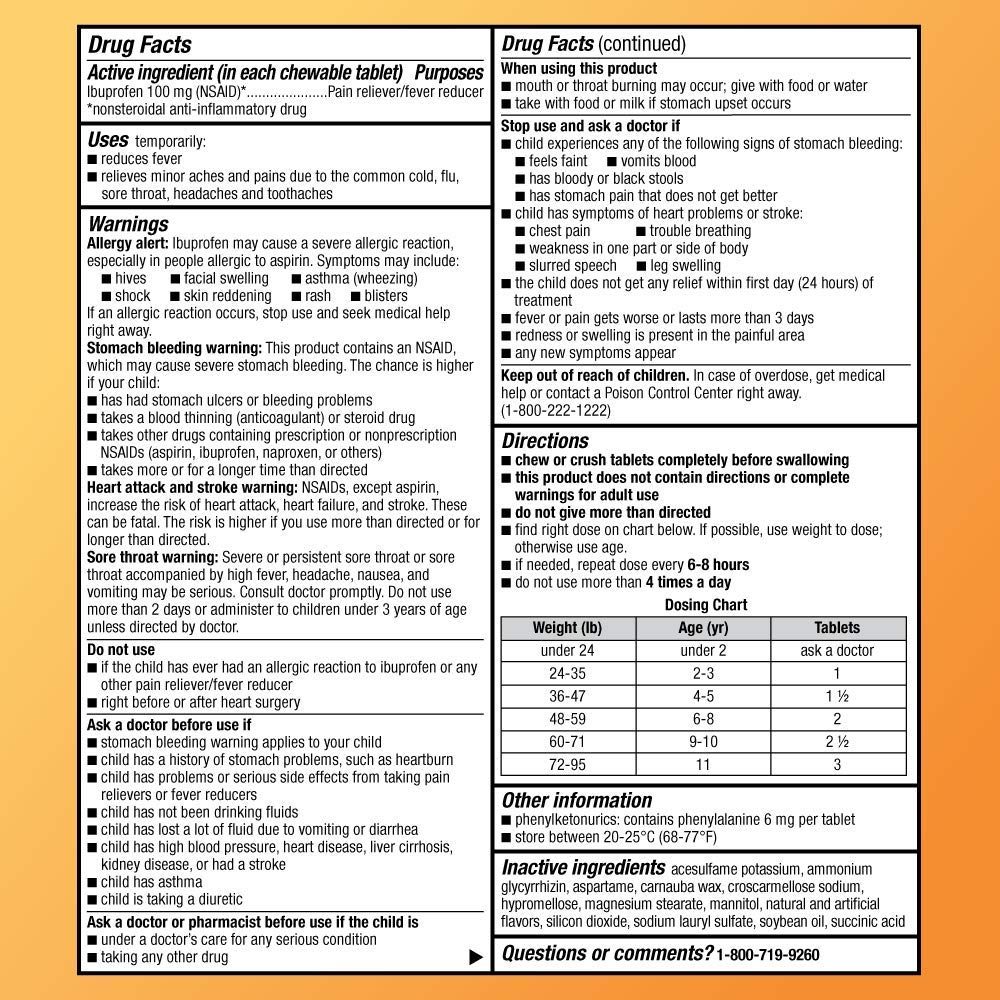 Basic Care Children's Ibuprofen Chewable Tablets, 100 Mg, Orange Flavored, 24 Count