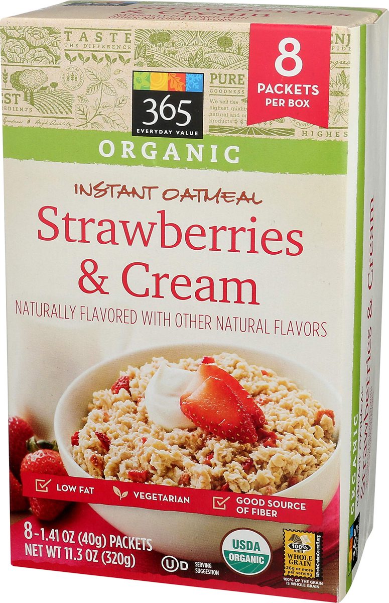 365 Everyday Value, Organic, Instant Oatmeal, Strawberries and Cream, 11.3oz, 8 ct