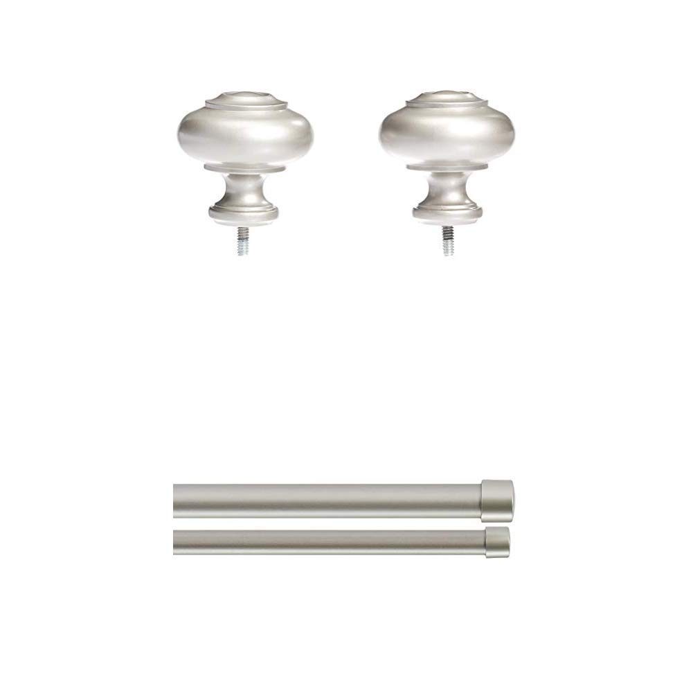 AmazonBasics Knob Finial with 1" Double Curtain Rod - 36-72", Nickel
