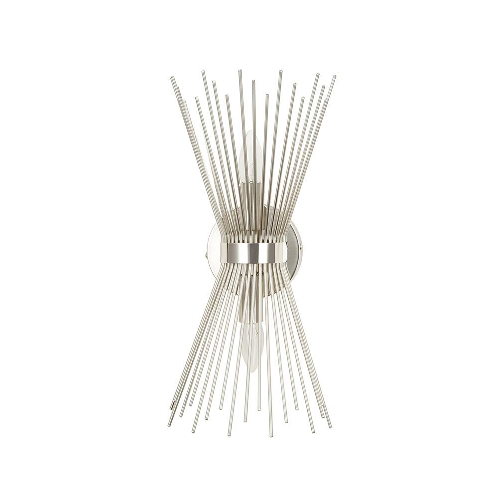 Amazon Brand – Rivet Mid-Century Modern Metal Starburst 2-Light Wall Sconce Lamp, Bulbs Included, 17.5"H, Polished Nickel