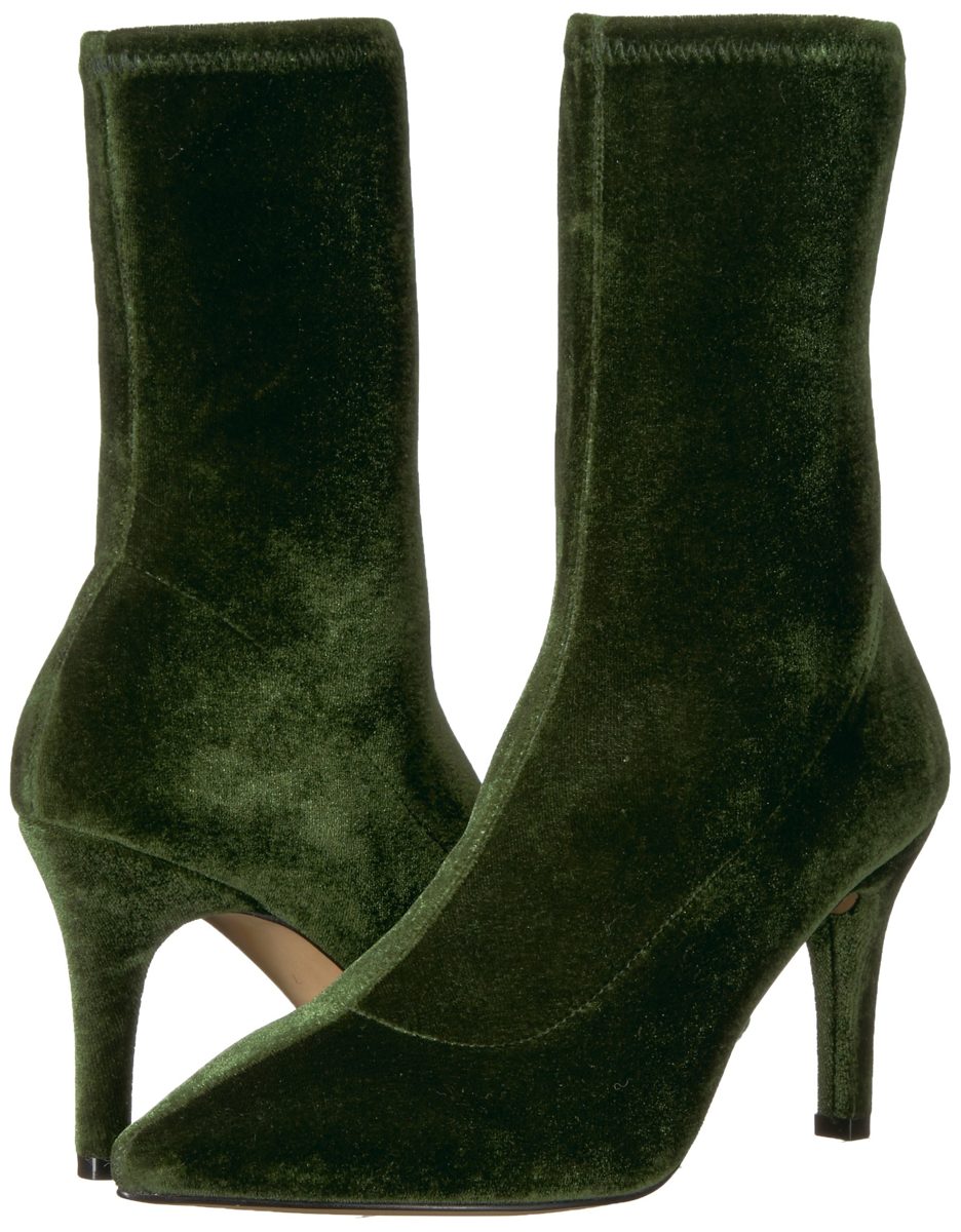 The Fix Women's Becca Pointed Toe Sock-Style Ankle Boot, Olive Stretch Velvet, 6 B US