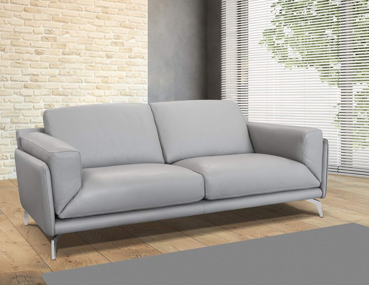 Amazon Brand - Alkove Porto Hand-Crafted Leather Sofa, 3 Seater, 97 x 210 x 90cm, Light Grey