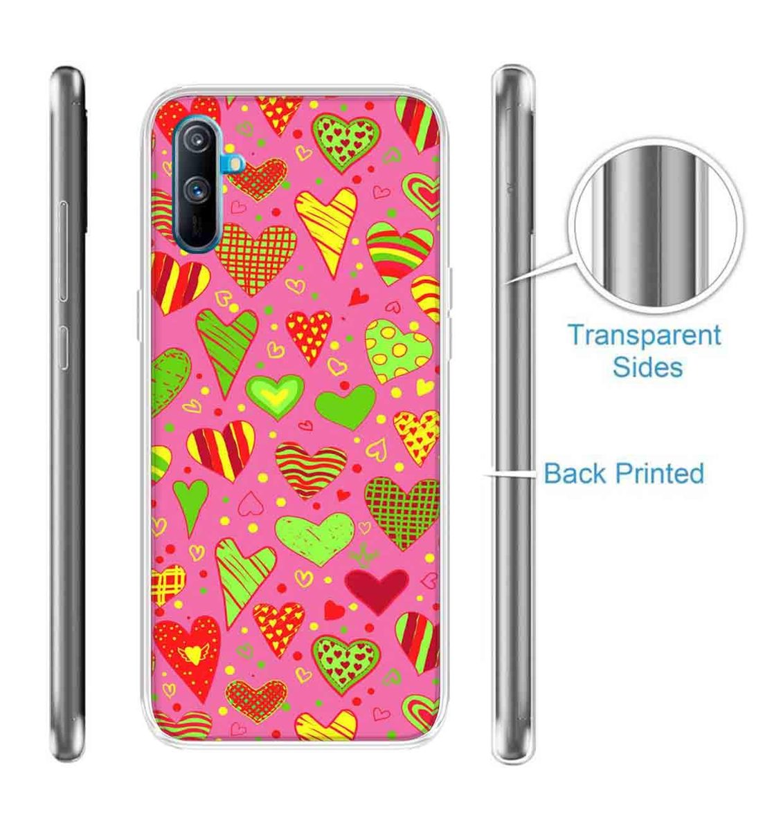 Amazon Brand - Solimo Designer Multicolor Heart Clip Art Pink Pattern Design Printed Soft Back Case Mobile Cover for Realme C3