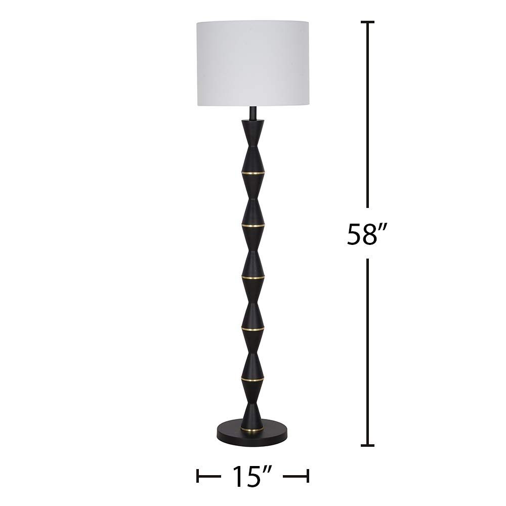 Amazon Brand – Rivet Mid Century Modern Standing Floor Lamp with White Shade and LED Light Bulb - 58.25 Inches, Matte Black and Antique Brass