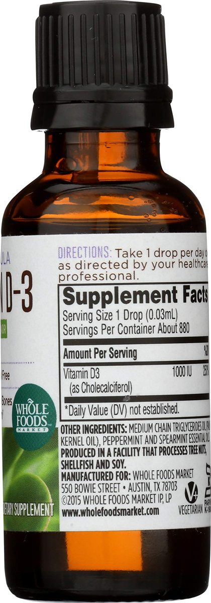 Whole Foods Market, Liquid Vitamin D-3, Mint Flavor, 1 oz