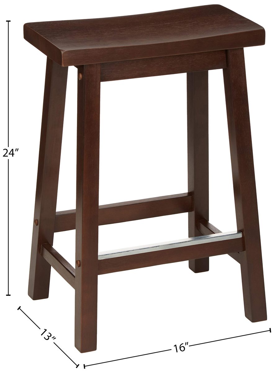 AmazonBasics Classic Solid Wood Saddle-Seat Kitchen Counter Stool with Foot Plate 24 Inch, Walnut, Set of 2