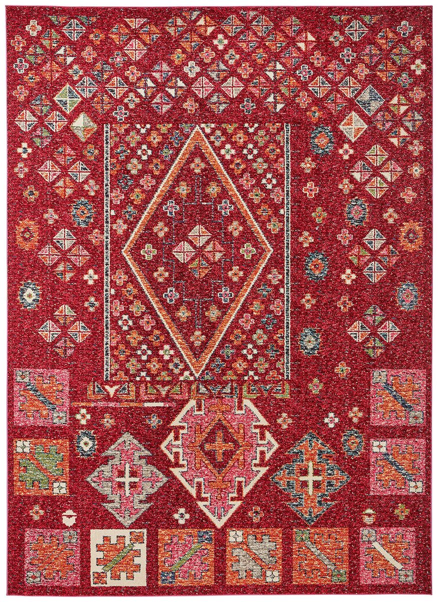 Rivet Red Mosaic Multi-Print Wool Rug, 7'10" x 11', Red
