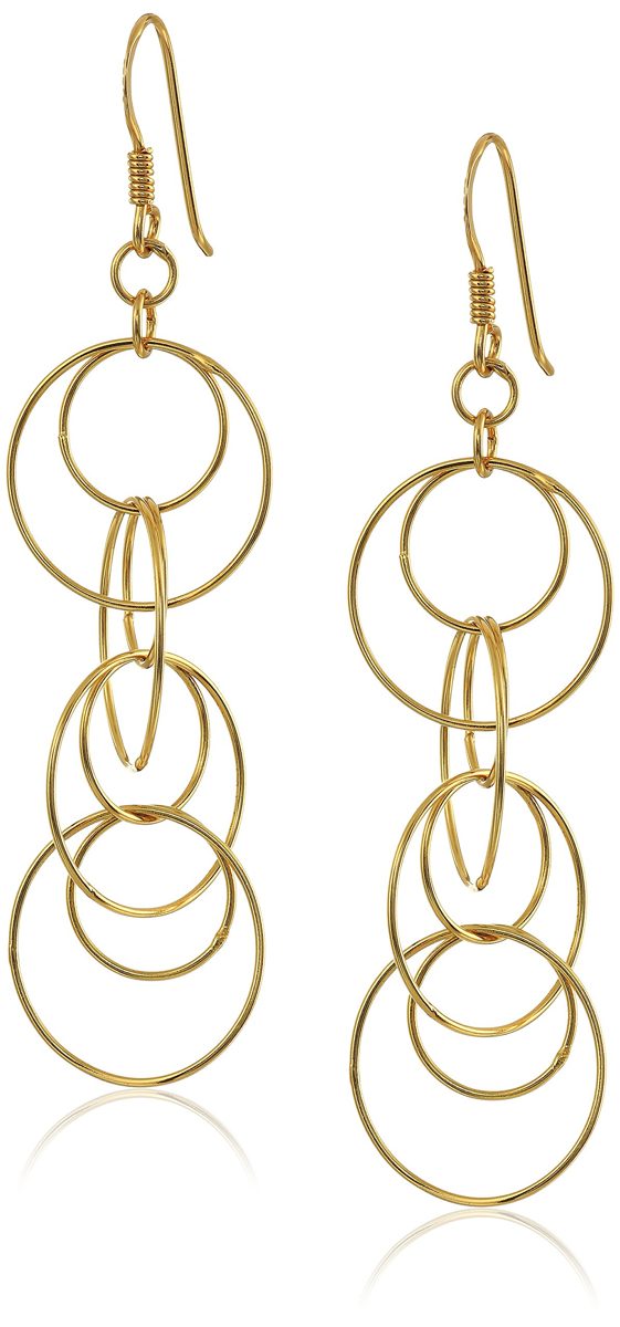 Sterling Silver Circle Link Drop Earrings, 2.16"