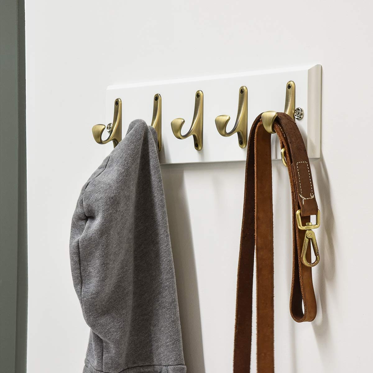 AmazonBasics Curved Single Prong Coat Hook, Antique Brass, 5-Pack