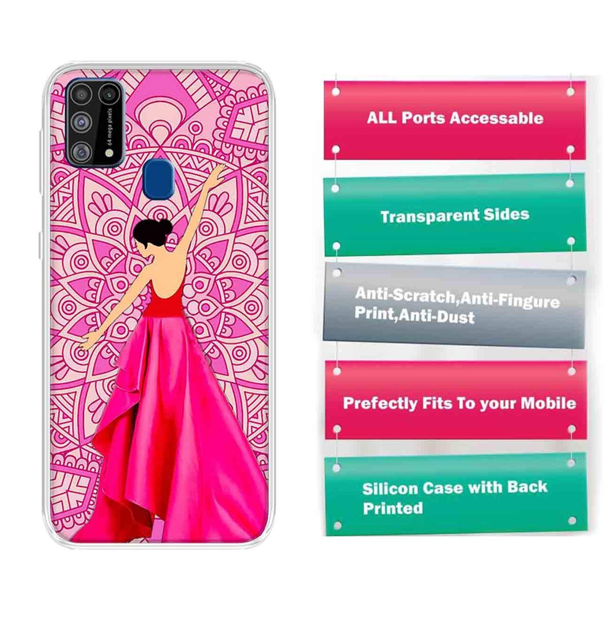 Amazon Brand - Solimo Designer Multicolor Girl Pink Design Printed Soft Back Case Mobile Cover for Samsung Galaxy M31