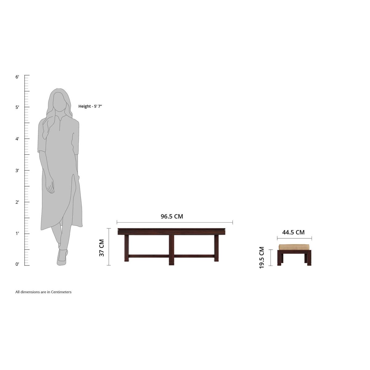 Amazon Brand - Solimo Andro Solid Sheesham Wood Coffee Table with 4 Stools (Mahogany Finish)