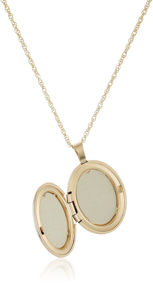 14k Gold-Filled Polished Oval Pendant with Genuine Diamond Locket Necklace, 18"