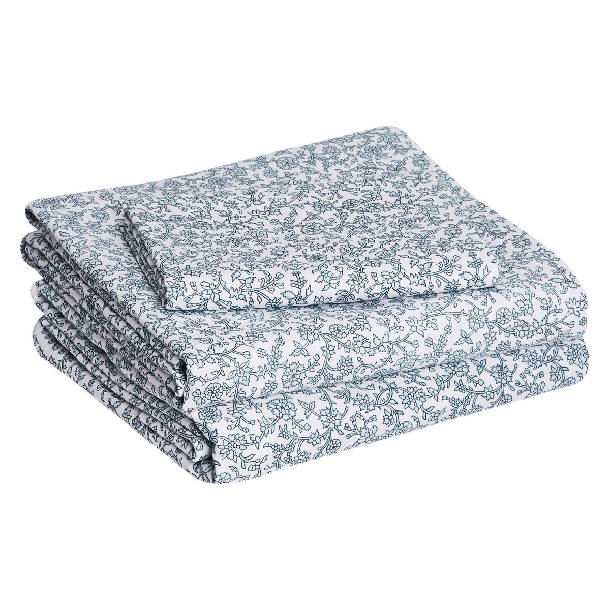 AmazonBasics Super-Soft Cotton Bed Sheet Set - Full, Aqua Scroll