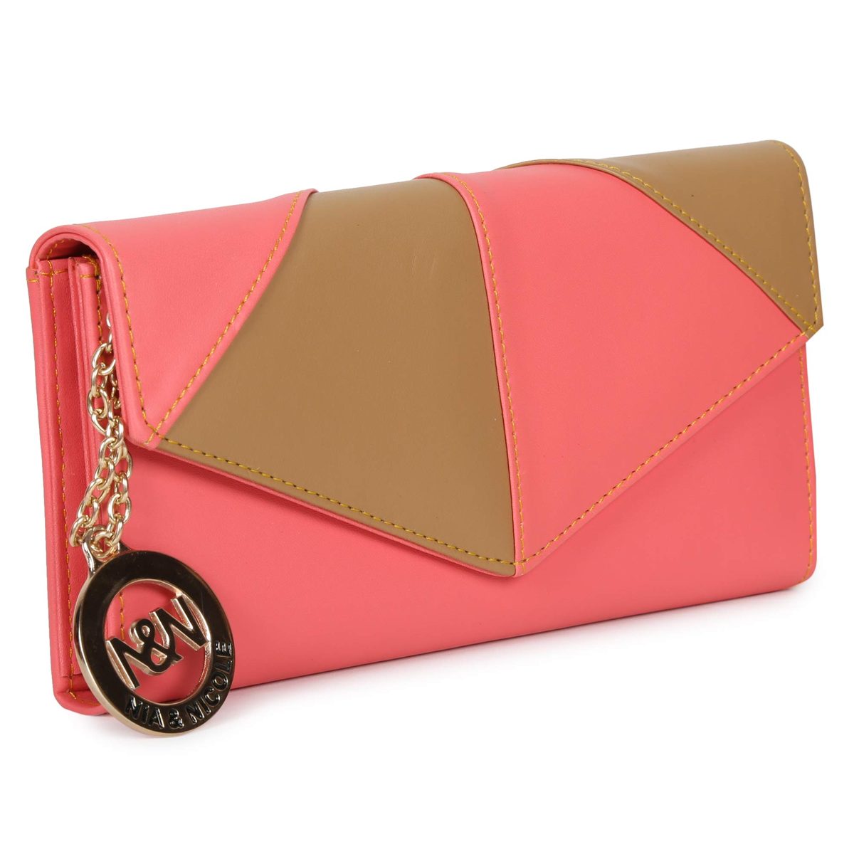 Nia & Nicole Women's Wallet (Dark Peach, Beige)