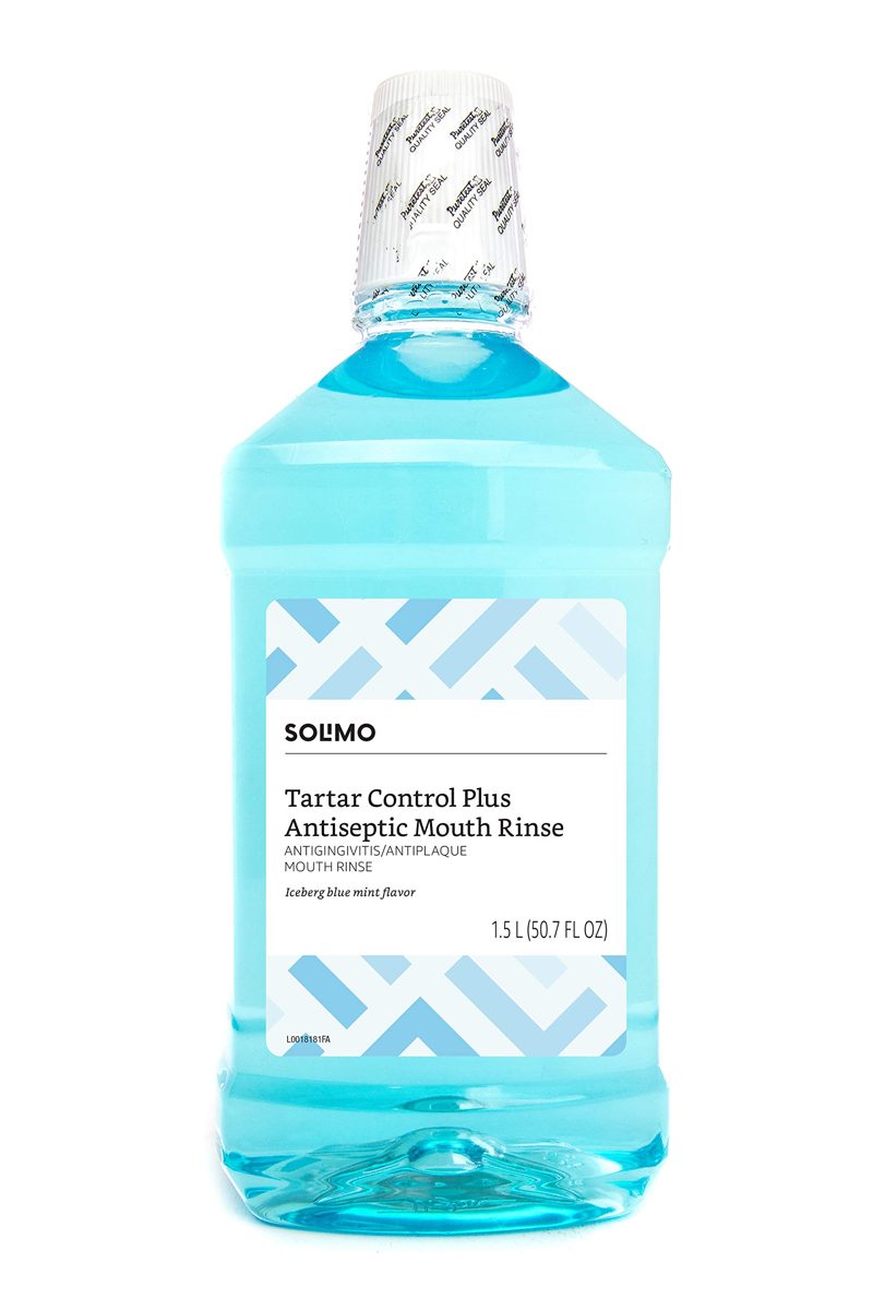 Amazon Brand - Solimo Tartar Control Plus Antiseptic Mouth Rinse, Iceberg Blue Mint, 50.7 Fl Oz (Pack of 4)