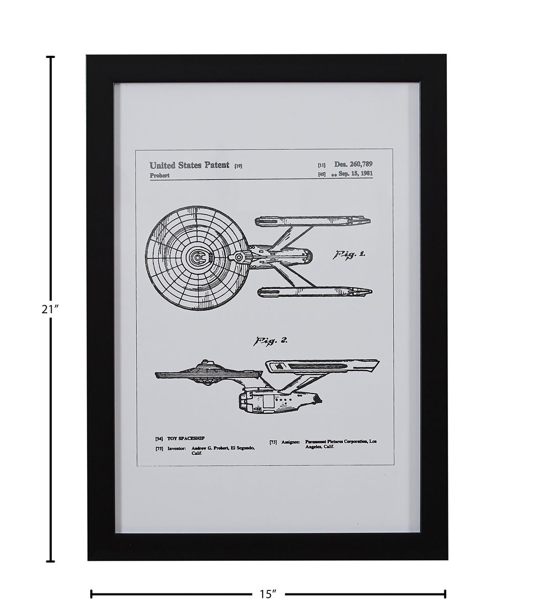 Amazon Brand – Stone & Beam Modern Silver Print of Toy Starship Patent in Black Wood Frame, 15" x 21"