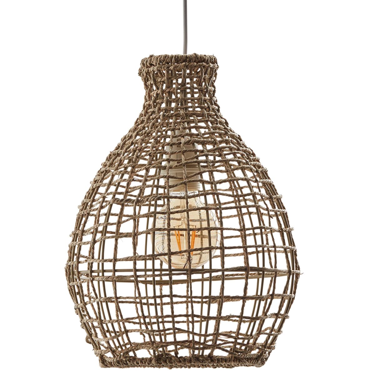 Rivet Modern Jute Round Shade Pendant with Bulb, 87"H, Natural